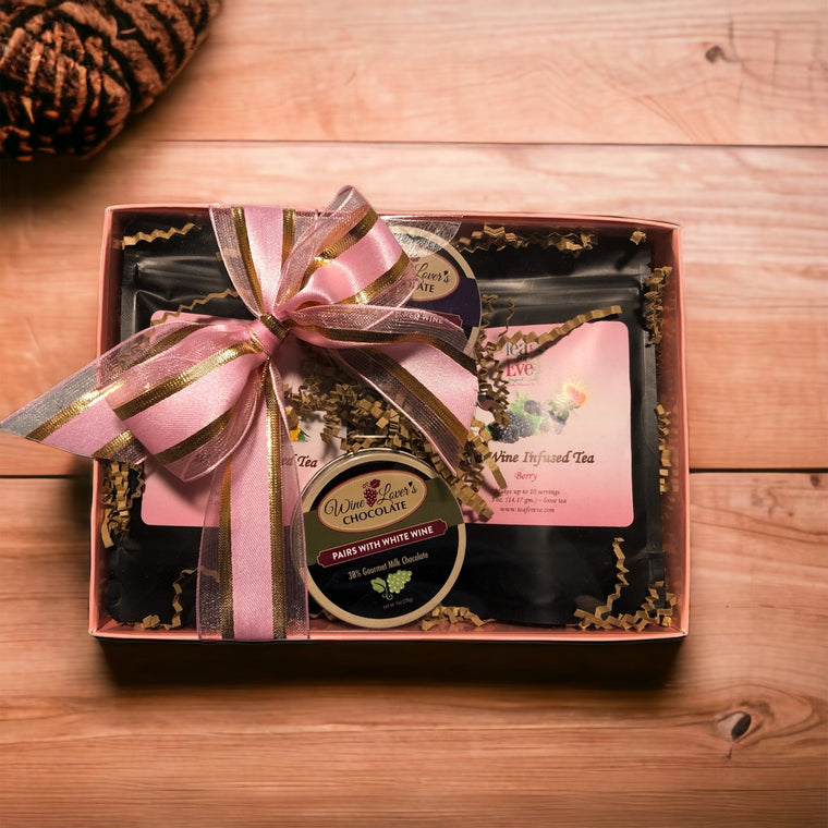 Wine Infused Tea & Chocolate Gift Box-Pink Bow