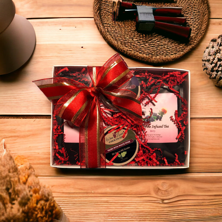 Wine Infused Tea & Chocolate Gift Box-Red Bow